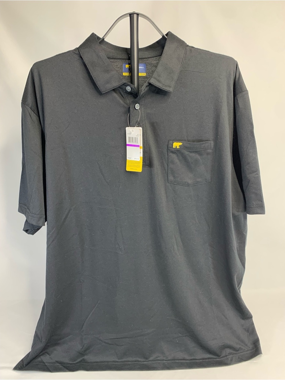 Men's Black Polo with Pocket and Yellow Bear Accent